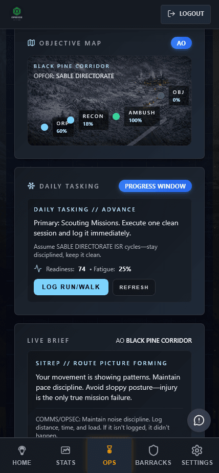OPMODE program selection screen